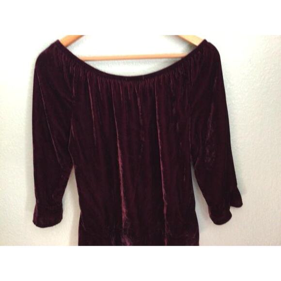 Maroon Velvet Peasant Blouse Small Artisan Boho Long Sleeve Top - Picture 3 of 4